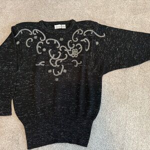 Nilani Vintage Large Black Sweater with Silver Embellishments